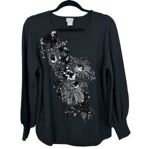 Chico's Women's Sequined Embellished Pullover Sweater Large
